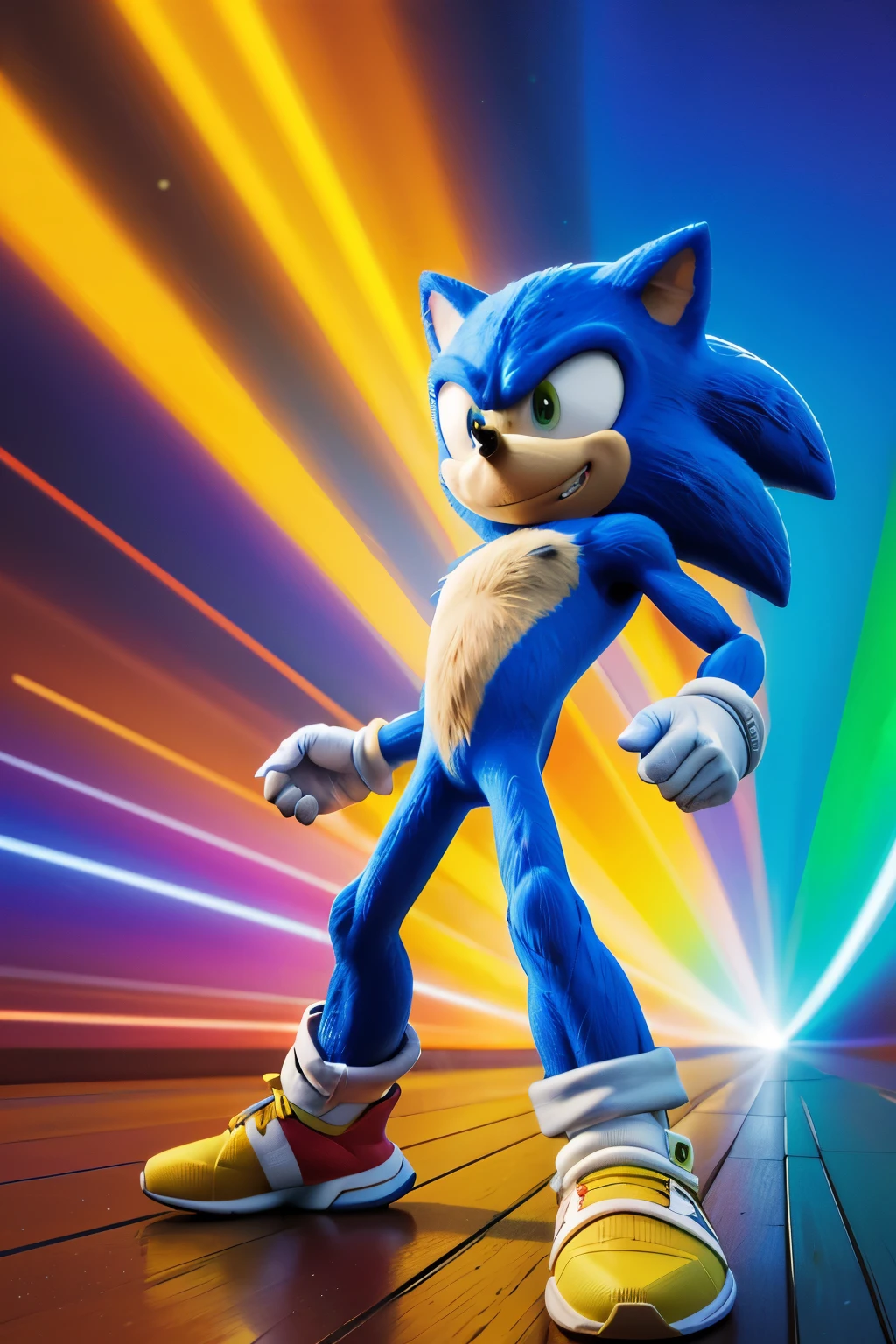 Digital Illustration of Sonic the Hedgehhog in a T-pose,
(Iconic pose, T-pose),(Animated Character),
(Vibrant colors, blue and red),
(Smooth lines, Hyper-realistic),
( Detailed textures, fur and shoes),
(Cartoonish style, yet fully rendered),
( Bright lighting, shining spotlight),
(Background-free, Simple composition),
(Action figure-like, 3D Modeling),
(Game Art, Sonic the Hedgehog)
or
Digital painting of Sonic the Hedgehog striking a T-pose,
(Dynamic pose