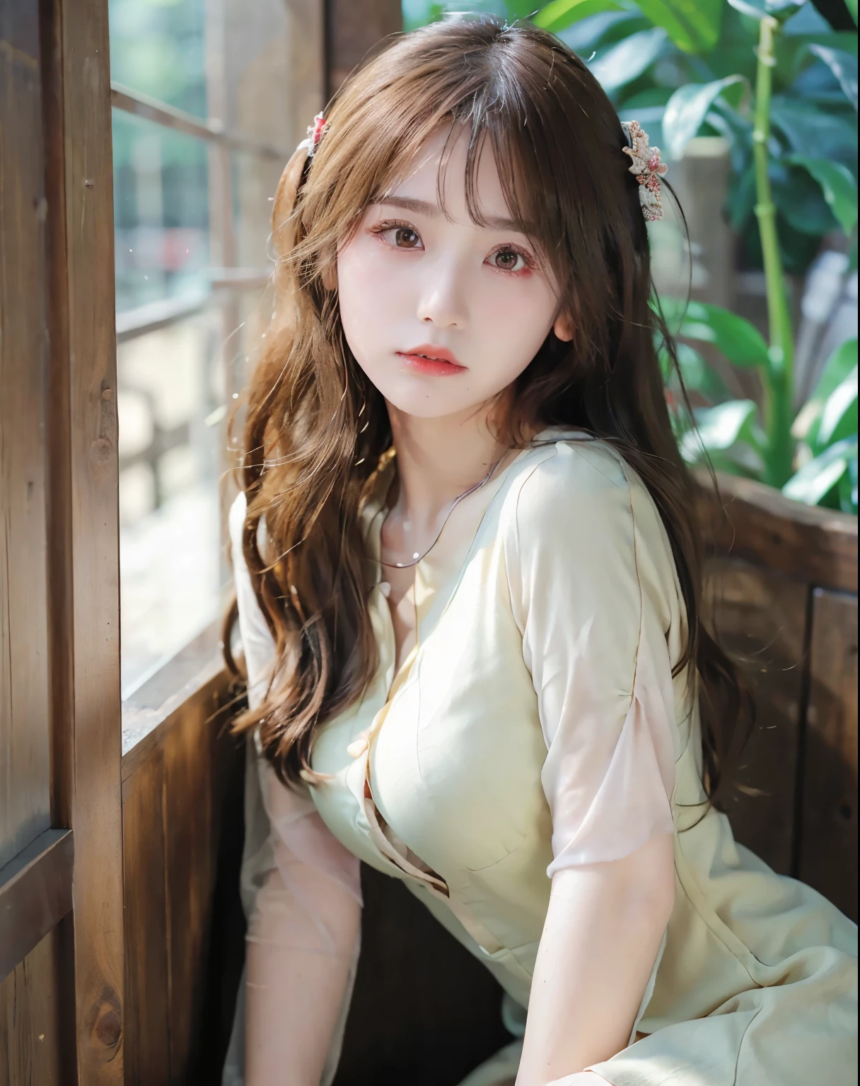 best quality, Face focus, soft light, ultra high resolution, (lifelike:1.4), original photo,
1 japanese girl, alone, Lovely, (pupil, There is light in the eyes), Detailed beautiful face, (),(High-resolution detail of human skin texture),
(long hair),
indoor,
Damask shirt dress,
(portrait)
