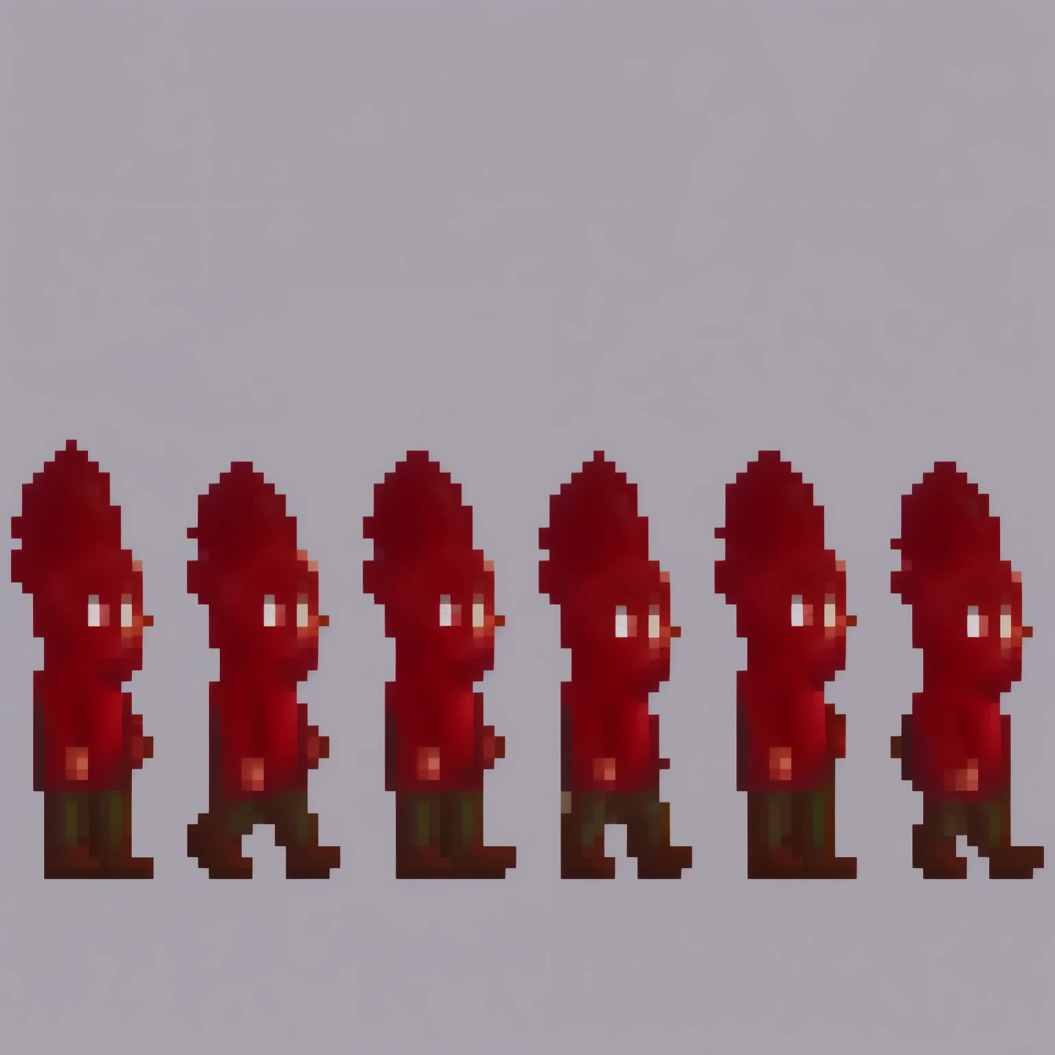 Male a symmetrical sprite sheet walk cycle of a long red haired warrior wearing black and red armor. pixle art