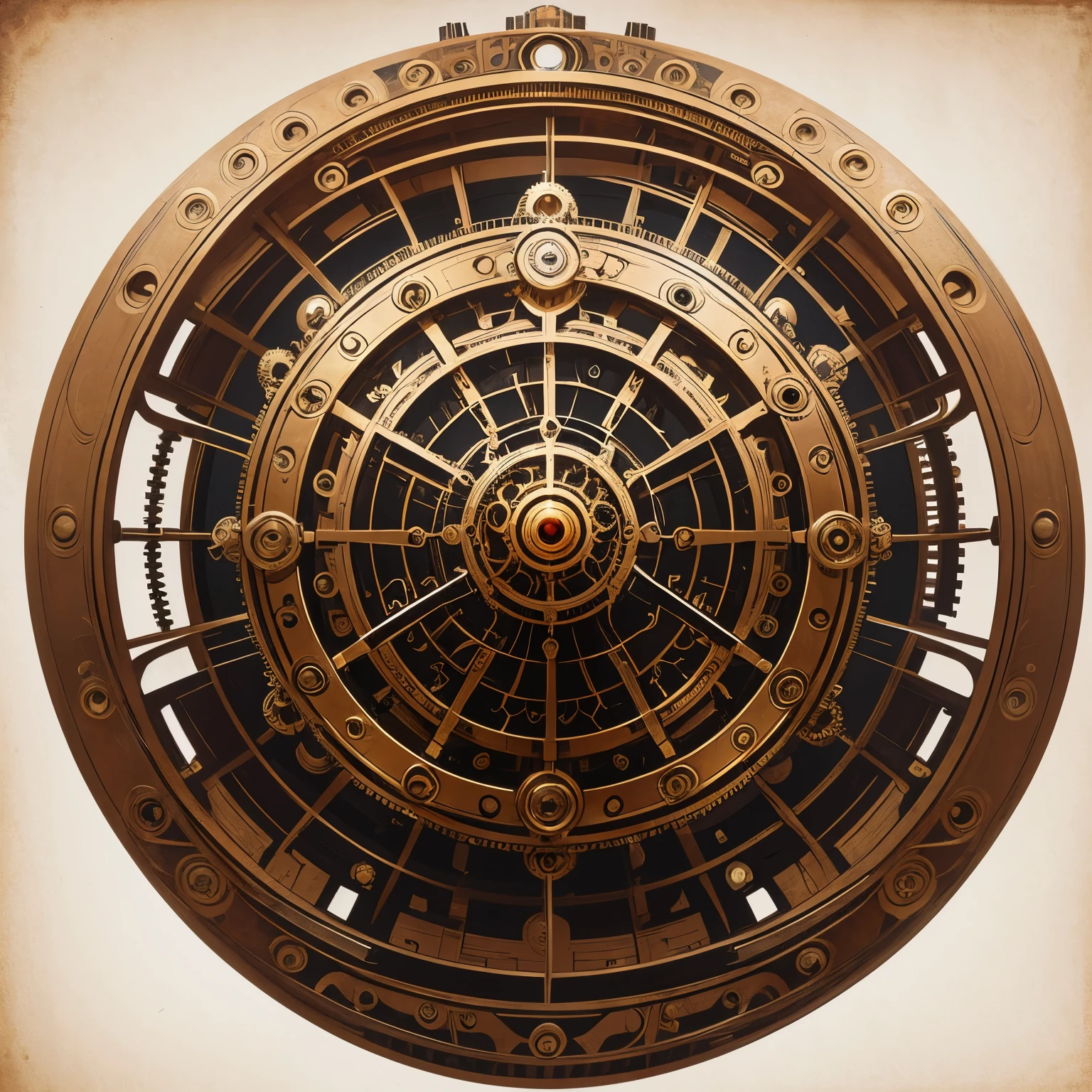 Steampunk spherical mechanism in angular frame on white background, intricate automatism, steampunk, coherent symmetrical artwork, the nonlinear. digital painting, digital art - n 9, spiritual abstract forms, digital art - n 5, abstract illustration