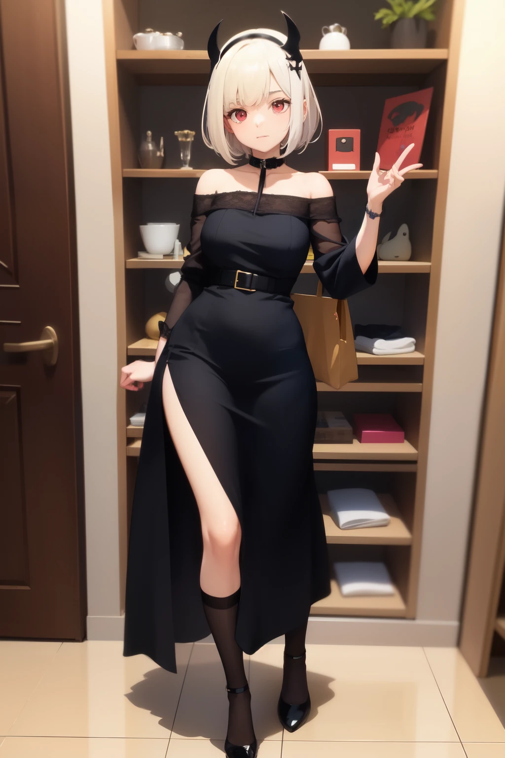 ((Mejor calidad)), (detallado), estilo anime, crimson red eyes, pelo negro y corto, una figura sexi y voluptuoso estilo hentay, and let it be gothic, con una piel palida, what a black dress with a Harry Potter theme, y pelo un poco alborotado y con cara de pervertida
Cara sonrojada , desnuda