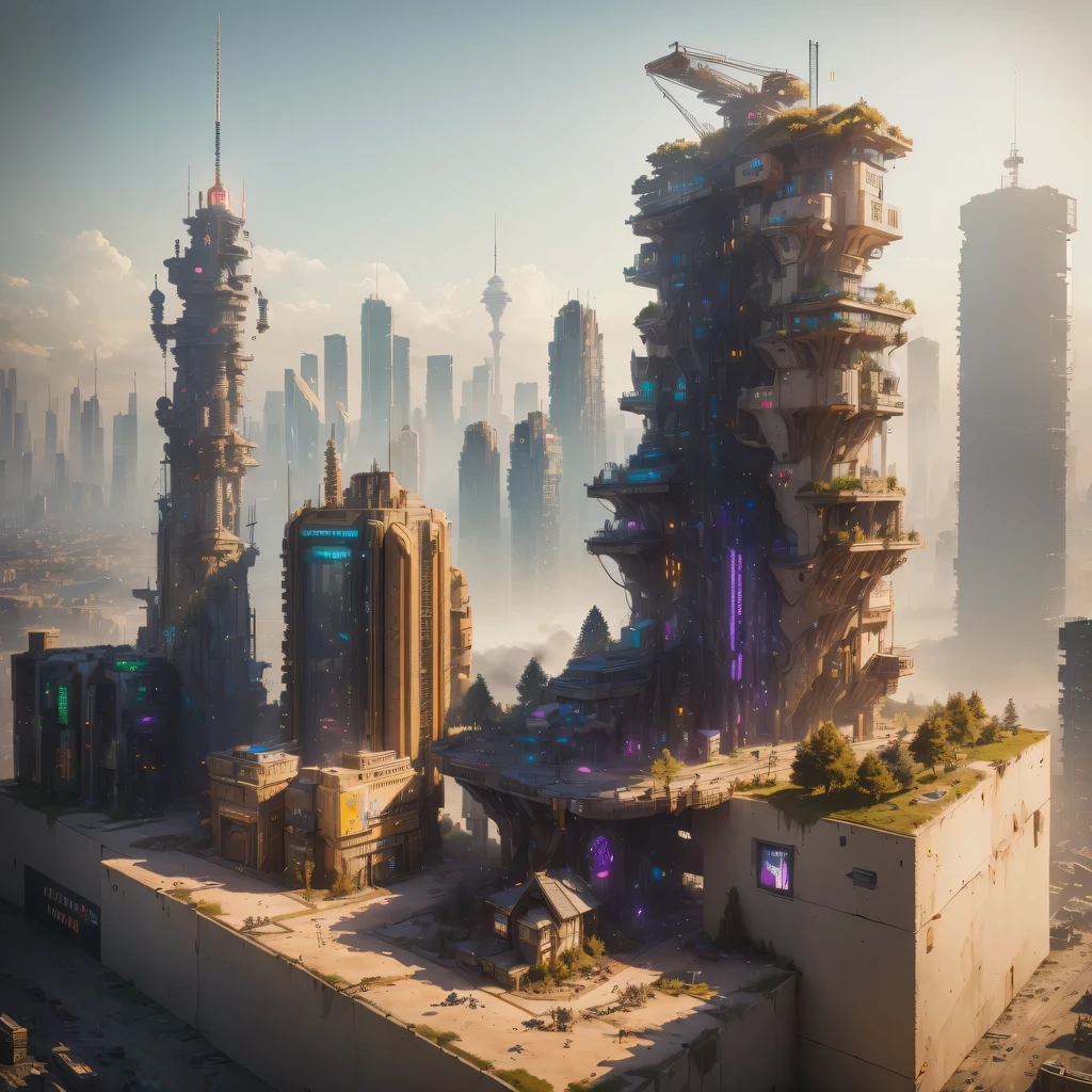 Large realistic model, (split ends, original photo, best quality, masterpiece:1.4),Steampunk Cyberpunk 1820 City,(Cyberpunk light:1.3), Maz,horizon (related to land),(在一个小的nature盒子里:1.3),Isometric, nature, landscape on foundation,landscape,