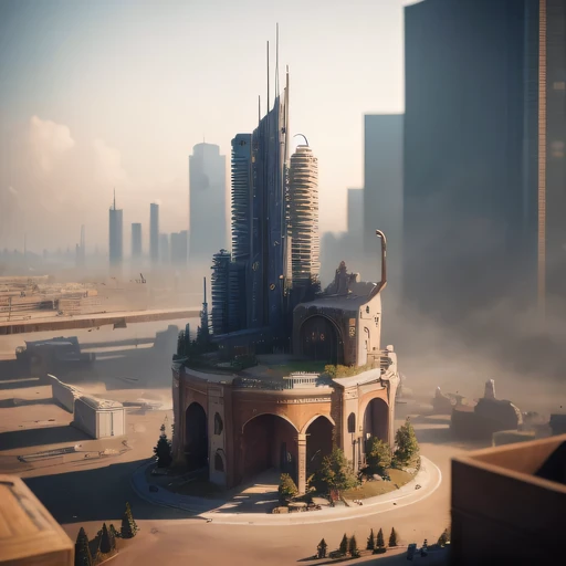 Large realistic model, (split ends, original photo, best quality, masterpiece:1.4),Steampunk Cyberpunk 1820 City,(Cyberpunk light:1.3), Maz,horizon (related to land),(在一个小的nature盒子里:1.3),Isometric, nature, landscape on foundation,landscape,