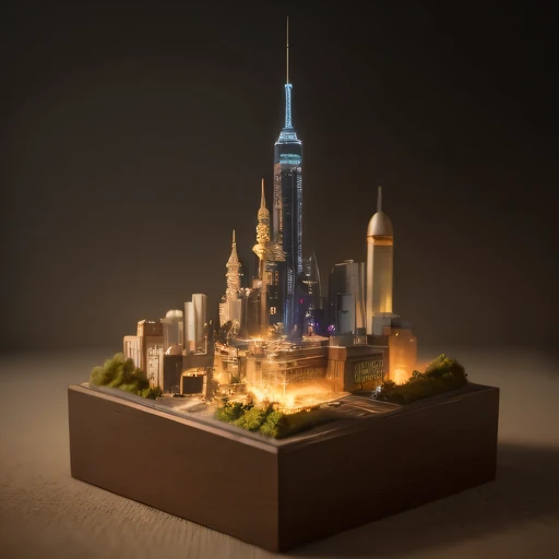 small realistic model, (bifurcation, original photo, best quality, masterpiece:1.4),Steampunk Cyberpunk 1820 City,(Cyberpunk light:1.3), Mards,horizon (related to land),(in a small nature box:1.3),Isometric, small nature, landscape on foundation,landscape,