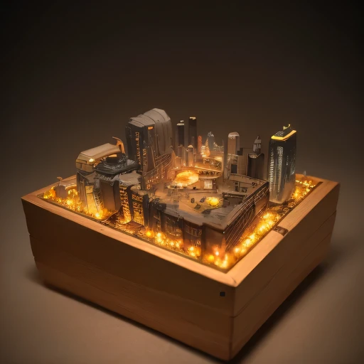 small realistic model, (bifurcation, original photo, best quality, masterpiece:1.4),Steampunk Cyberpunk 1820 City,(Cyberpunk light:1.3), Mards,horizon (related to land),(in a small nature box:1.3),Isometric, small nature, landscape on foundation,landscape,