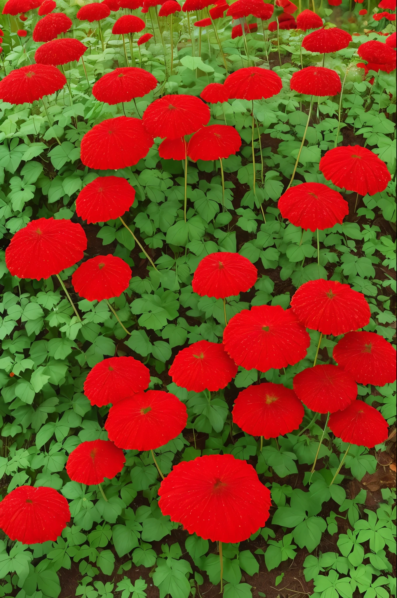 there are many red flowers in the garden with green leaves, vibrant but dreary red, red flowers, red blooming flowers, dominating red color, very red colors, red flowers of different types, red flower, glowing red, very vibrant, crimson rain sought flower, ❤🔥🍄🌪, vibrant red, red on black, very high bloom ammount, pale red