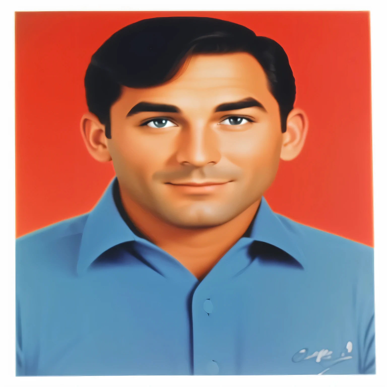 a close up of a man in a blue shirt with a disney caracter