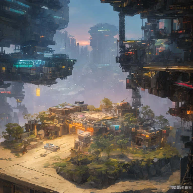 small realistic model, (bifurcation, original photo, best quality, masterpiece:1.4),Steampunk Cyberpunk 1820 City,(Cyberpunk light:1.3), Mards,horizon (related to land),(in a small nature box:1.3),Isometric, small nature, landscape on foundation,landscape,