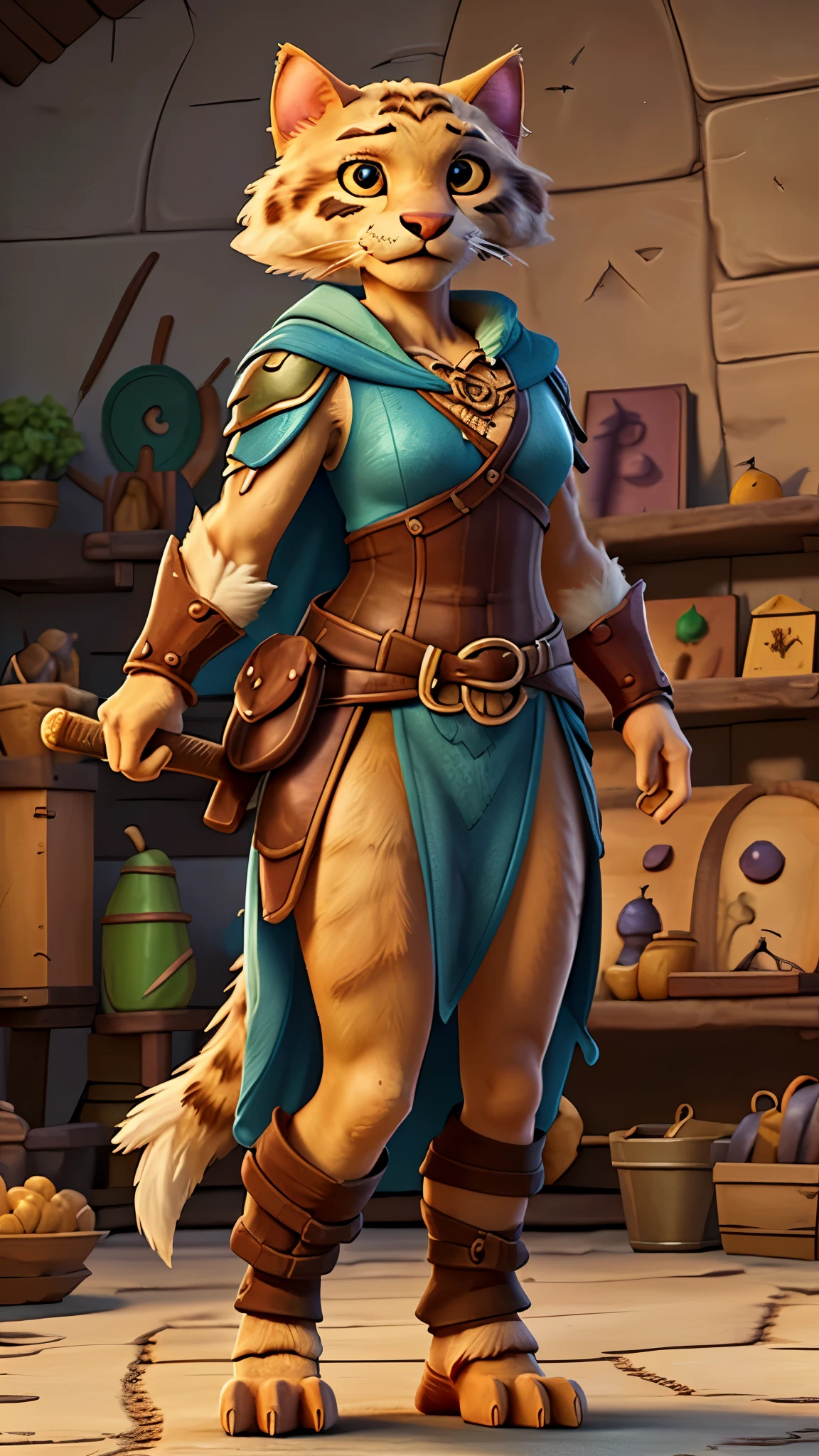 masterpiece, 1girl, extremely detailed character, full body shot, best quality, dnd, dungeons and dragons, (catfolk), (Barbarian), (furry:1.5), medieval era, anime style, (medieval fantasy barbarian armor)