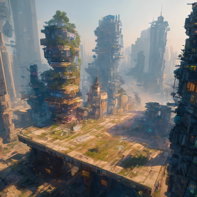 small realistic model, (bifurcation, original photo, best quality, masterpiece:1.4),Steampunk Cyberpunk 1820 City,(Cyberpunk light:1.3), Mards,horizon (related to land),(in a small nature box:1.3),Isometric, small nature, landscape on foundation,landscape,