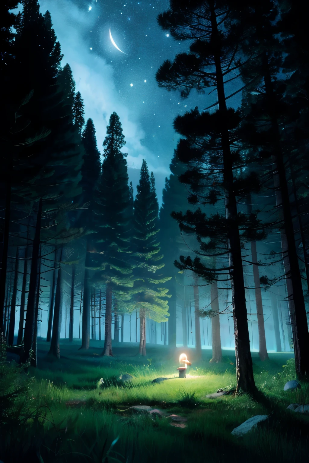 night sky in the forest Calm An illustration bright kind