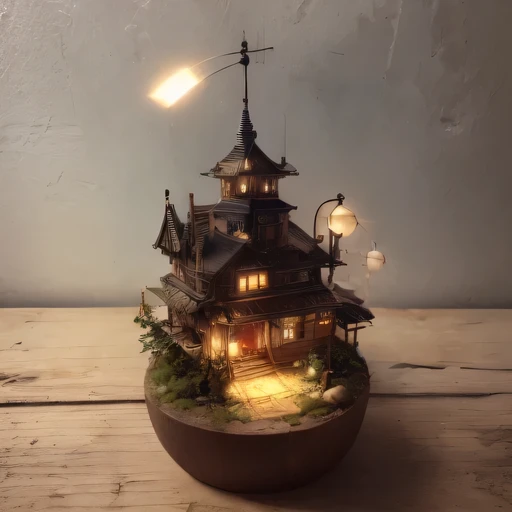 small realistic model, (bifurcation, original photo, best quality, masterpiece:1.4),Steampunk Cyberpunk 1820 City,(Cyberpunk light:1.3), Mars Canyon (related to land),(in a small nature box:1.3),Isometric, small nature, landscape on foundation,landscape,
