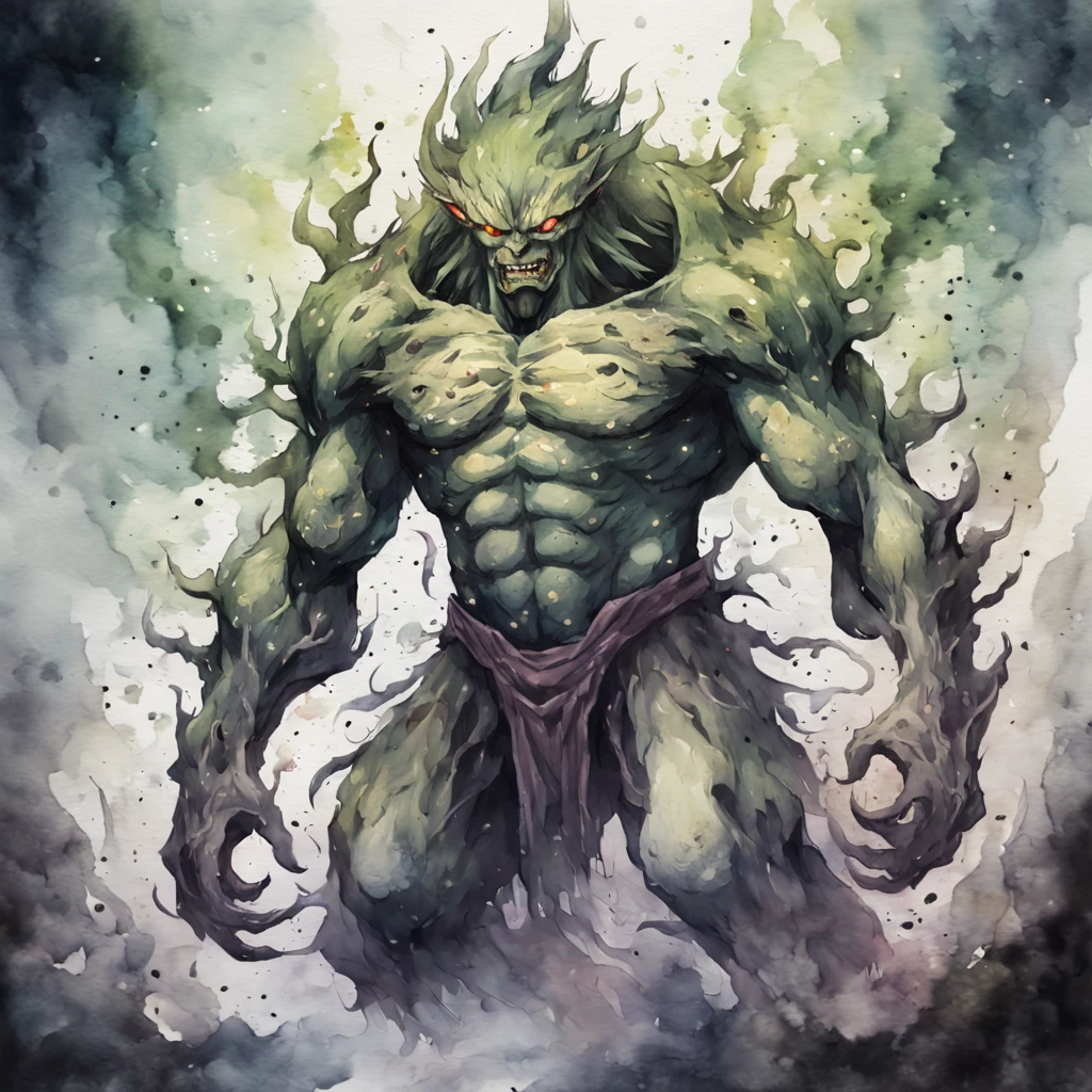 Abomination Awakened in watercolor painting  anime art style