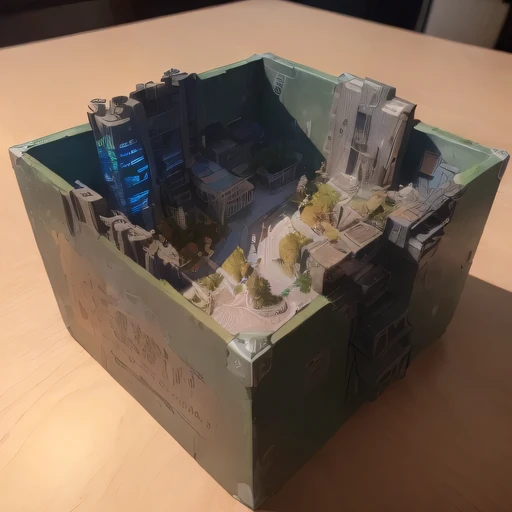 small realistic model, (bifurcation, original photo, best quality, masterpiece:1.4),Steampunk Cyberpunk 1820 City,(Cyberpunk light:1.3), Mars Canyon (related to land),(in a small nature box:1.3),Isometric, small nature, landscape on foundation,landscape,