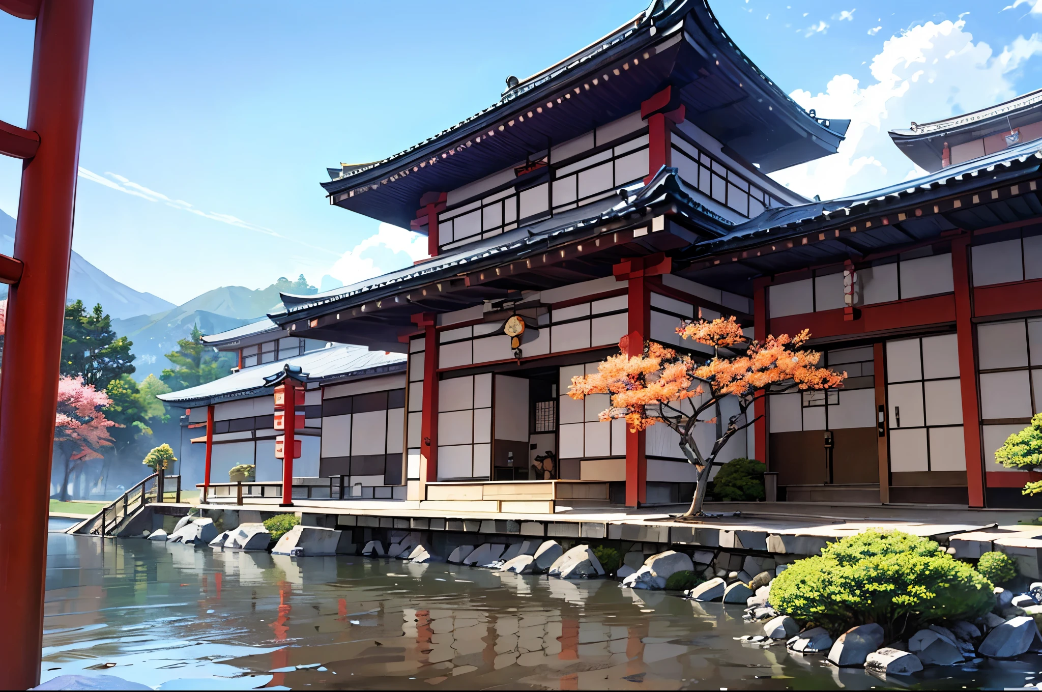(((Japanese big house in the background))), day time, masterpiece, best quality
