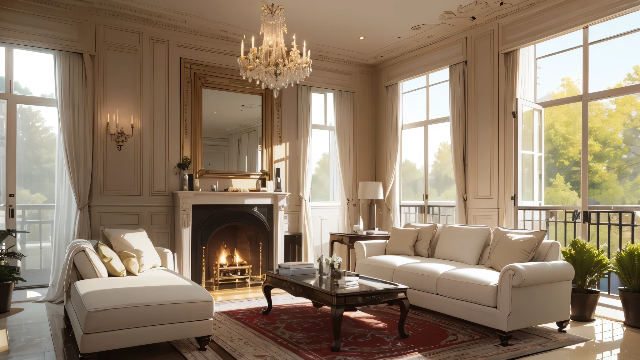You are a famous interior designer、You have been asked to create a 3D image of a modern large room. Create a harmonious environment with modern and minimalist furniture. Including garden interior.