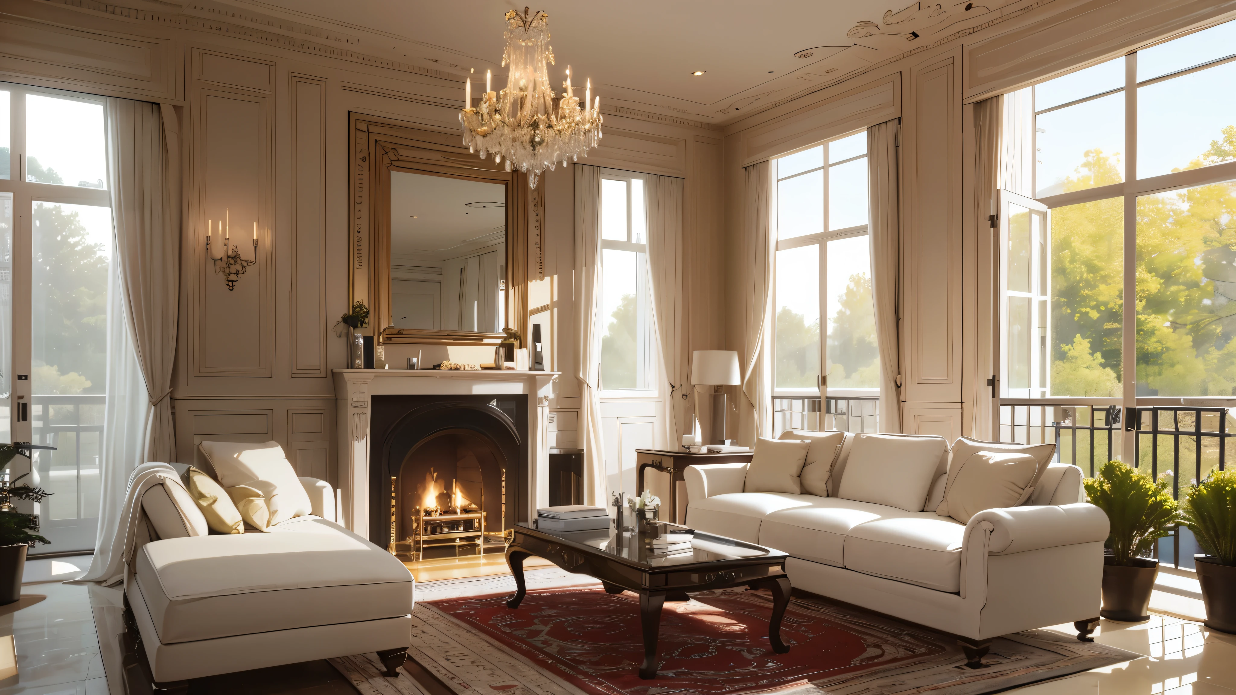 You are a famous interior designer、You have been asked to create a 3D image of a modern large room. Create a harmonious environment with modern and minimalist furniture. Including garden interior.