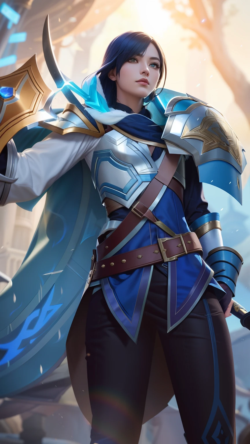 a close up of a person holding a sword and a shield, ashe, official splash art, arcane jayce, zenra taliyah, inspired by Huang Shen, taliyah, extremely detailed artgerm, inspired by Shen Zhou, pharah, league of legends character art, inspired by Yi Jaegwan, character splash art, sylas