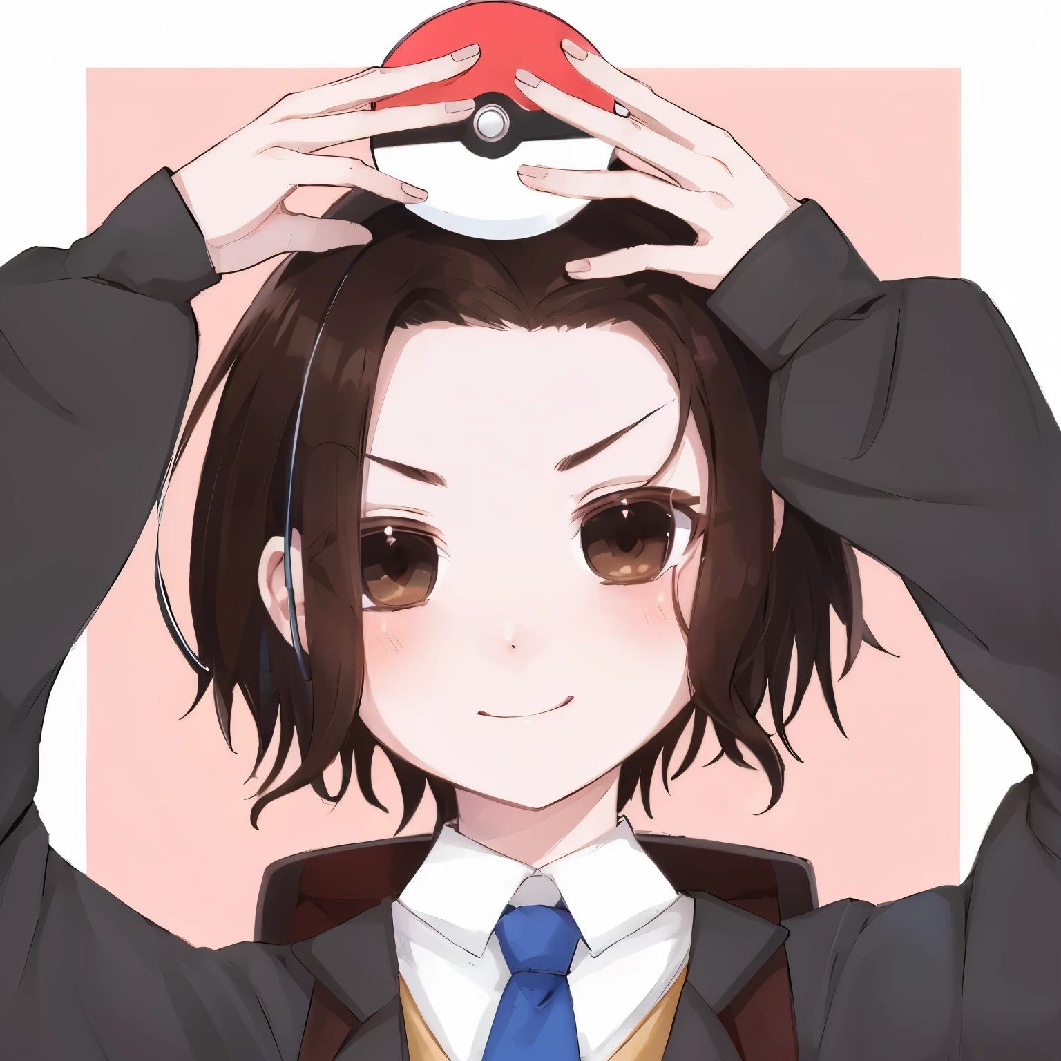 youth、cool、medium bob、brown hair、headphone、smile、front