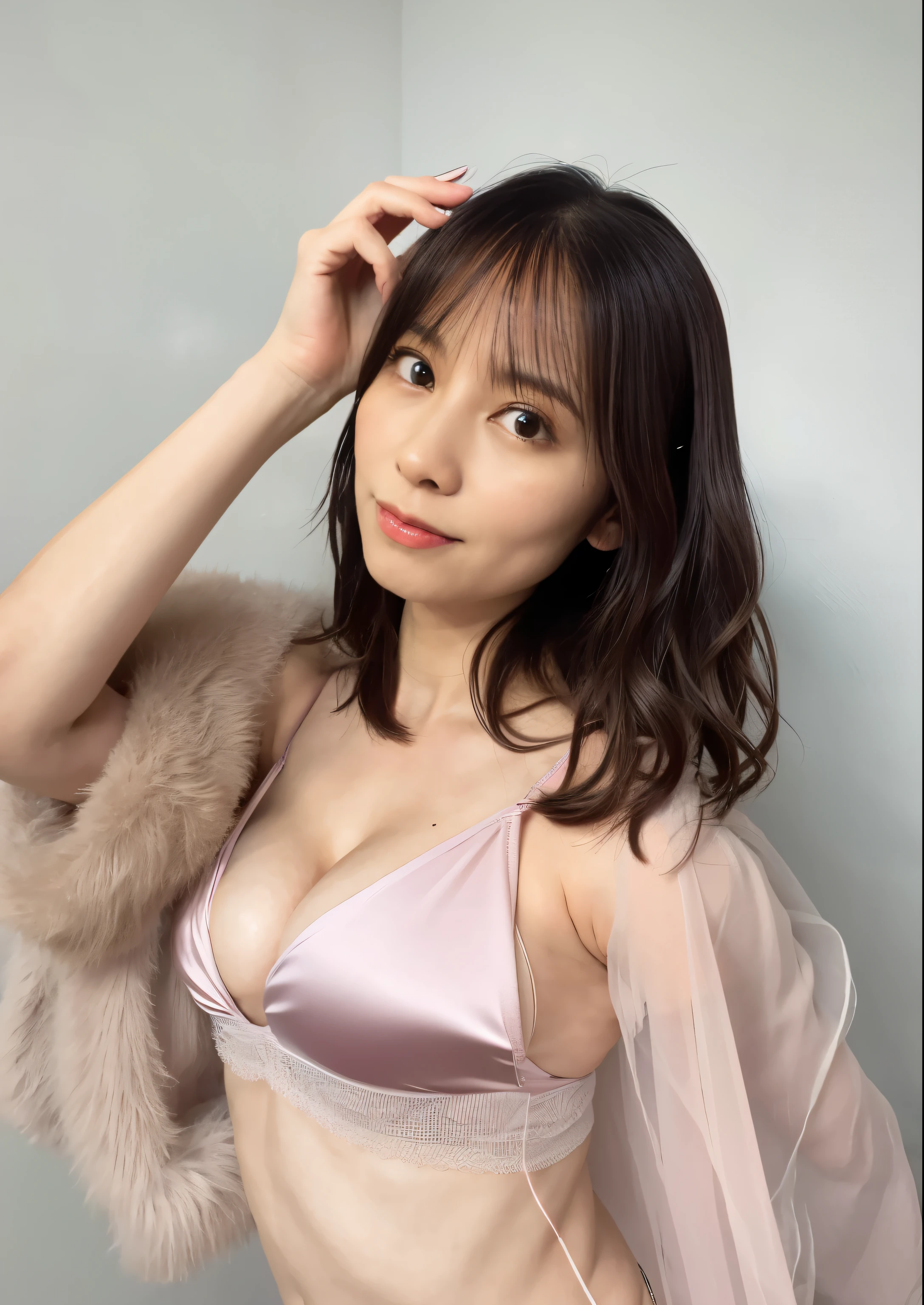 Asian woman in arafe wearing pink bra top and fur stole, Yoshitomo Nara, deayami kojima, Chiho, motto hole, Chiho ashima, sakimichan, ayami kojima amano, sakimi chan, harumi, narumi kakinouchi, Ayaka