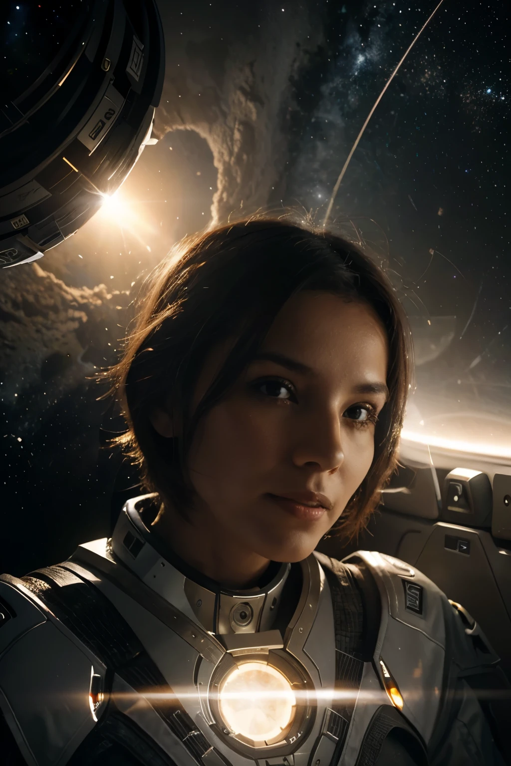 inteligencia artificial, Ai leaving the earth to space.  e ao fundo o planeta. detalhes com luz roxa 