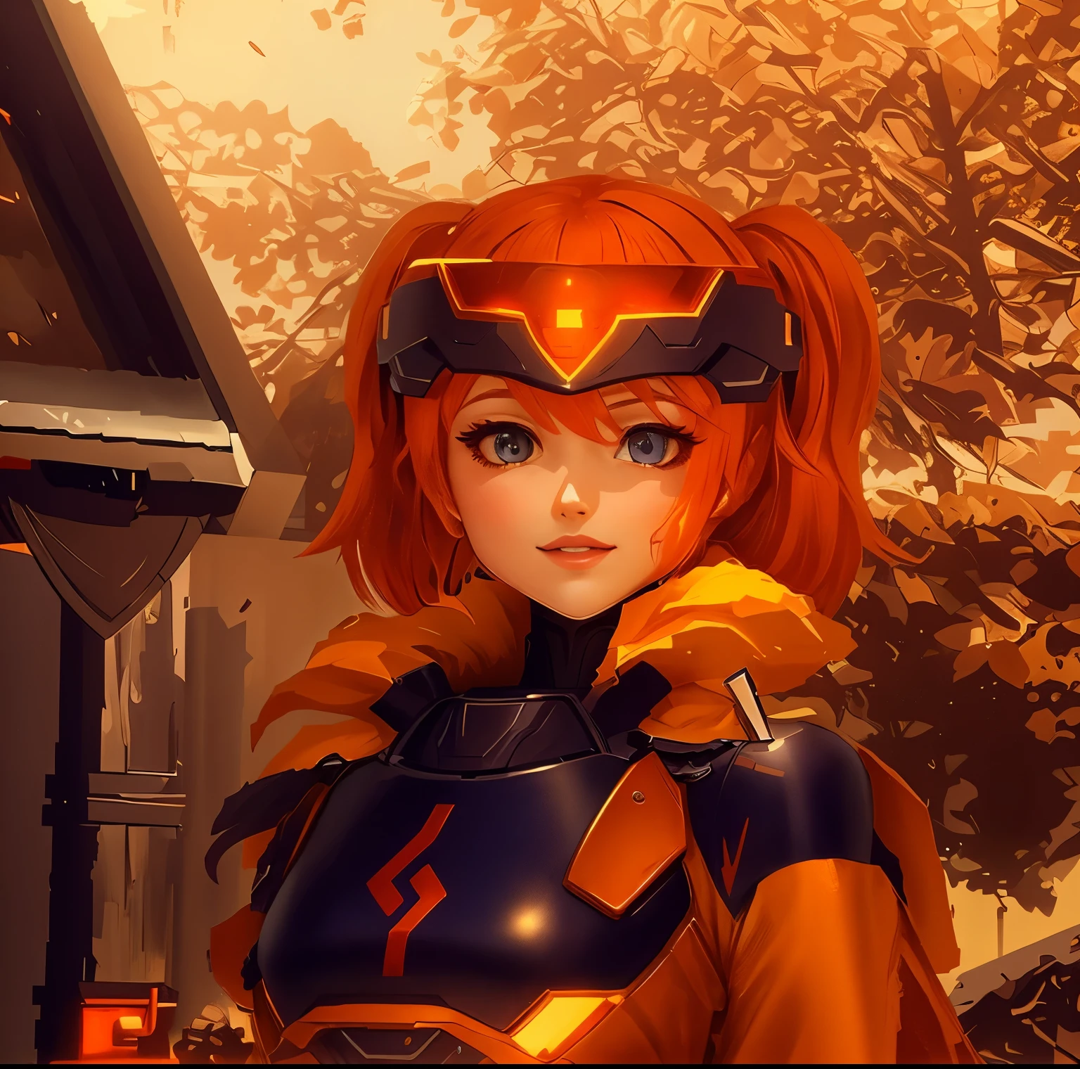 1 girl, armored, orange hair, cute, beautiful, anime girl, palworld, best quality, 4k