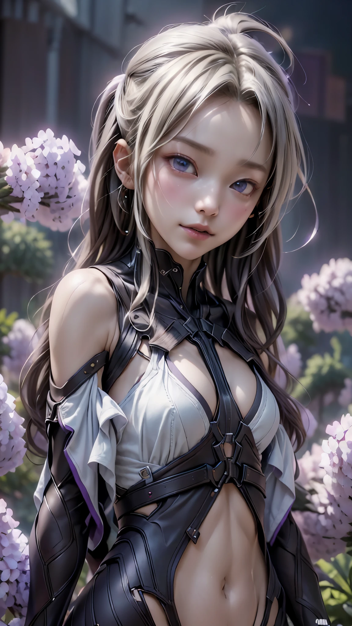 ((highest quality)), ((masterpiece)), (detailed:1.4), 3D, beautiful cyberpunk woman image,nffsw(high dynamic range),ray tracing,NVIDIA RTX,super resolution,unreal 5,Scattered beneath the surface,PBR texturing,post processing,anisotropic filtering,Depth of bounds written,maximum clarity and sharpness,multilayer texture,Albedo and specular maps,surface shading,Accurate simulation of light-matter interactions,perfect proportions,octane rendering,two-tone lighting,wide aperture,Low ISO、White balance、Rule of thirds、8K students、((Straight Long Hair))(((white and purple clothes)))(((blonde)))((12 years old))(())