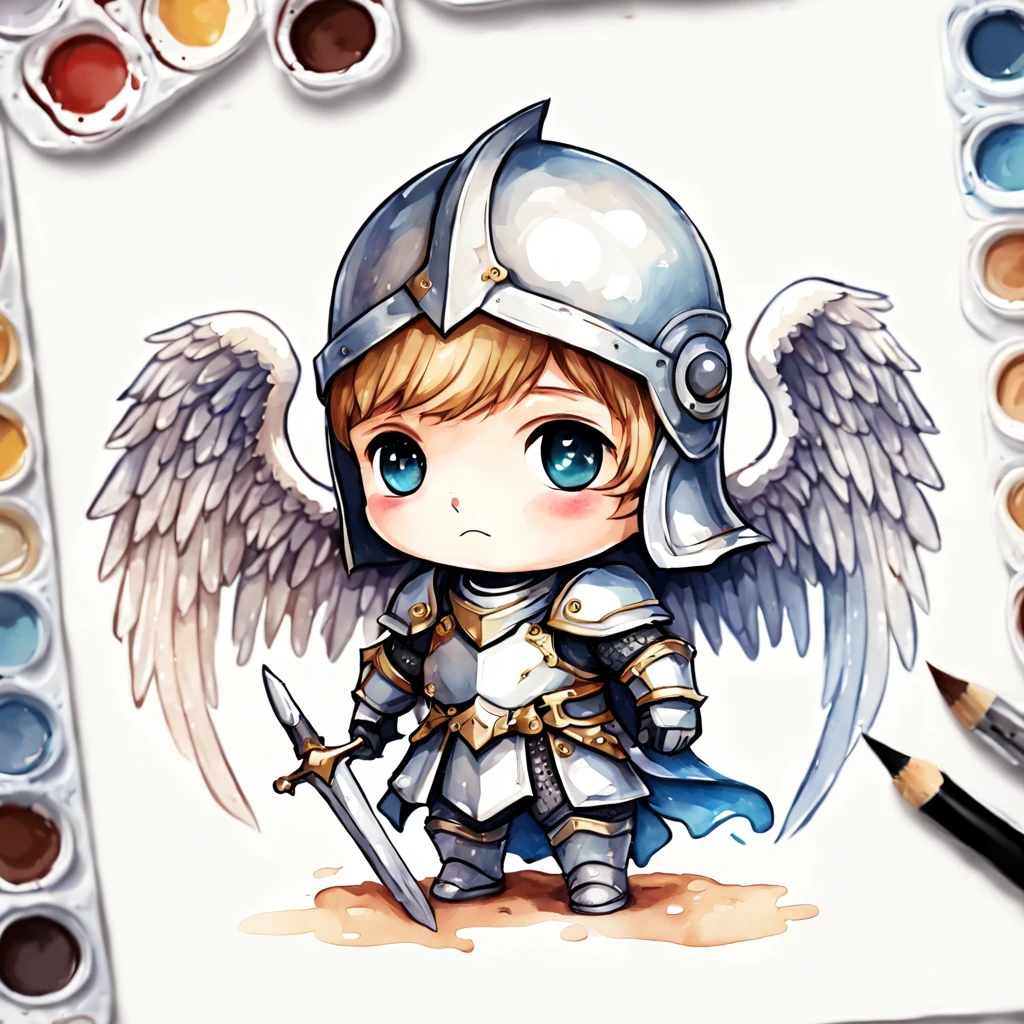 Angelic Knight in watercolor painting chibi art style