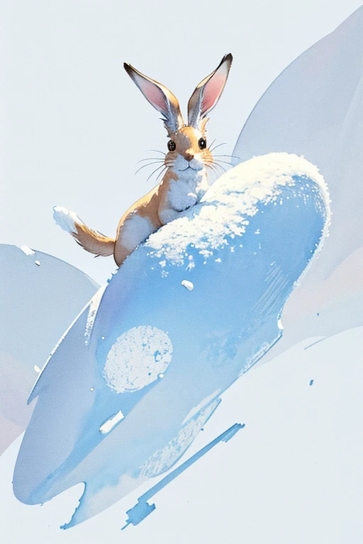 Hare in snow watercolor