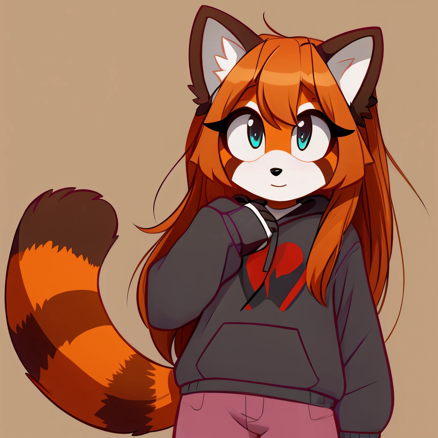 Female, mobian, red panda, long hair, casual wear, comfy clothes