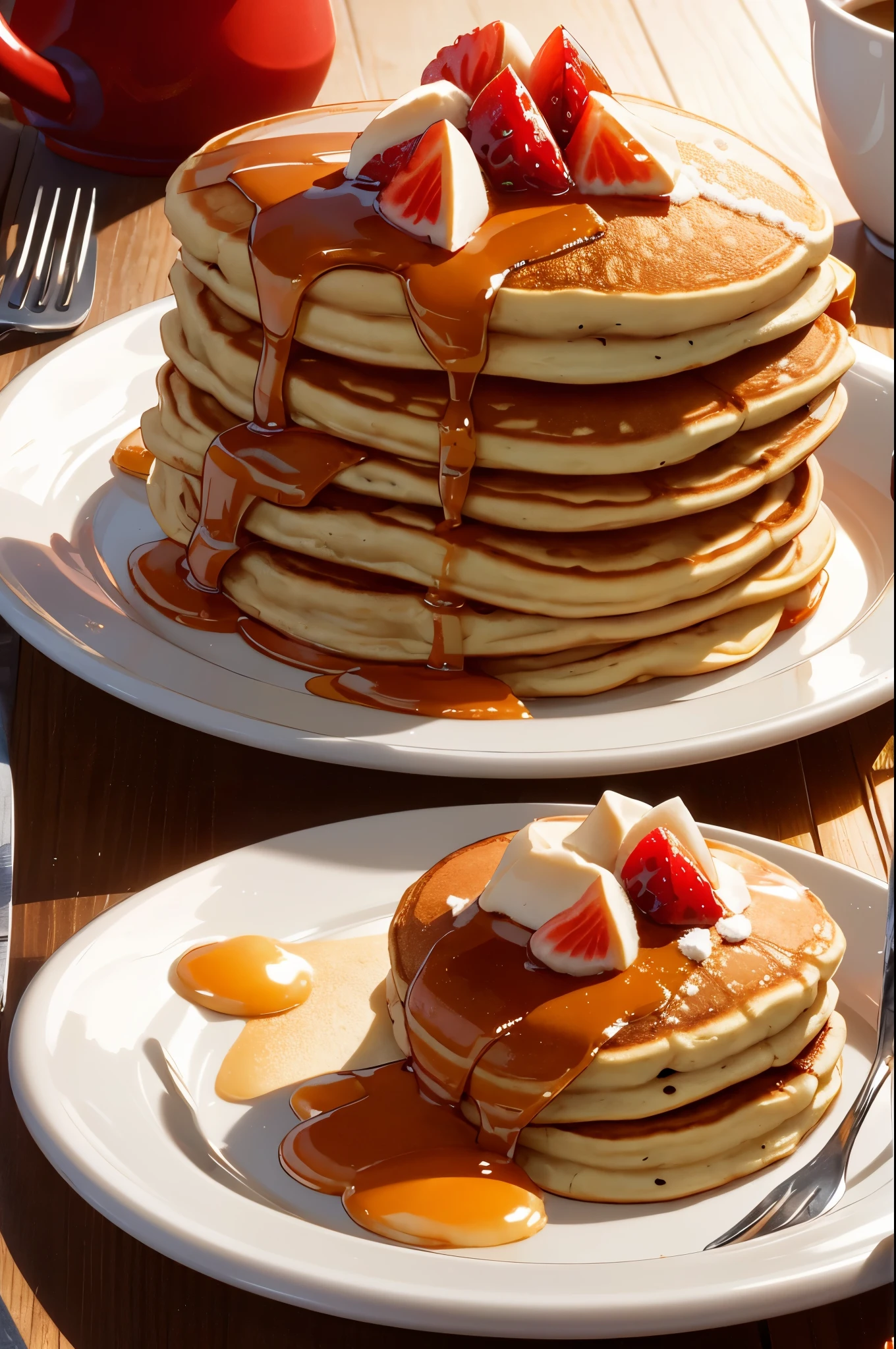 Pancakes stand on the table next to the Russian svmovar, Close-up, 4k,