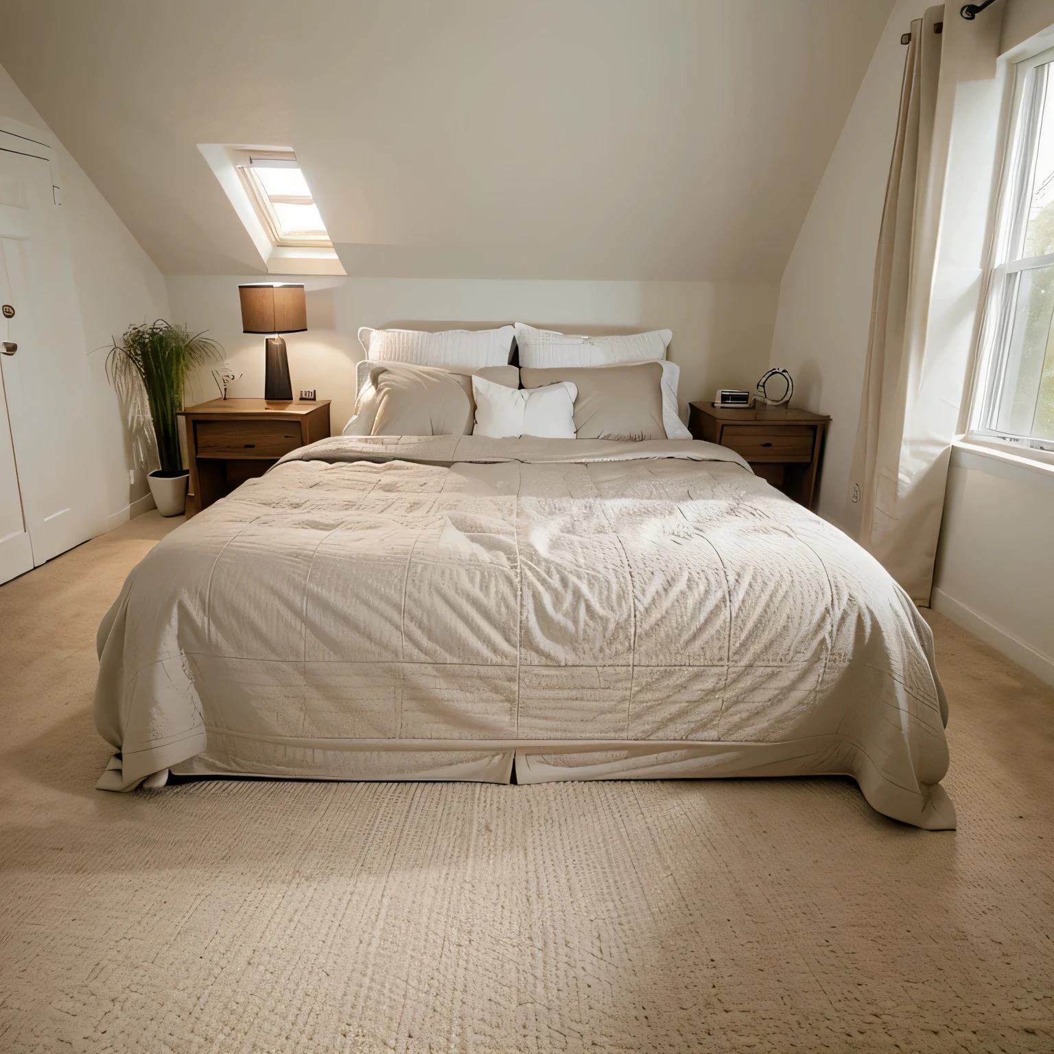 A cozy bedroom with a plain bed