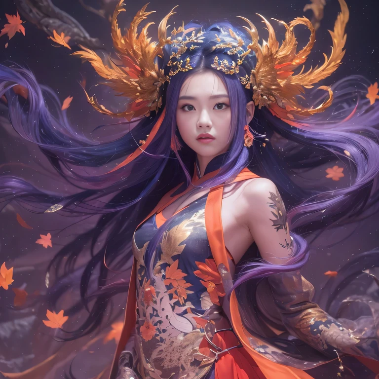 3860 Cyberpunk Year(masterpiece,HD,超HD,32k lotus root starch)Bright purple flowing hair,autumn pond,we disagree, lotus root starch color, sunglassesAsian (Michiko), (silk scarf), fighting stance, looking at the ground, Orange gradient long hair, ((sunglasses))Floating bright purple, Fire cloud gold headdress, Chinese long-sleeved gold silk garment, (Abstract ink splash:1.2),mars background,lotus(realistically:1.4),bright purple hair,Smoke on the road,The background is very pure, high resolution,sunglasses detail, RAW photos lotus root starch, Sharp Re, Nikon D850 film photo by Jefferies Lee 4 Kodak Portra 400 camera F1.6 guns, rich and colorful, Super real、Vivid textures, dramatic lighting, Unreal Engine Art Station Trend, Silicon Nest 800,Bright purple flowing hair