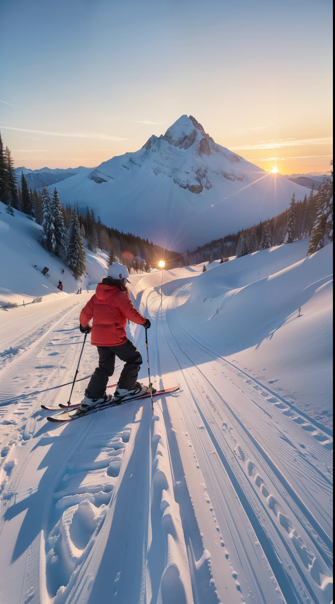 Skiers sit on the snow，Holding skis before sunset, Images inspired by Willie Beau Richardson, Instagram, realism, with sunset, With the sunset, mountains and sunset!!, 2 0 2 2, 2022, 2 0 2 1, 2021, 🌻🎹🎼, under the beautiful sunset, sunset time, prime time