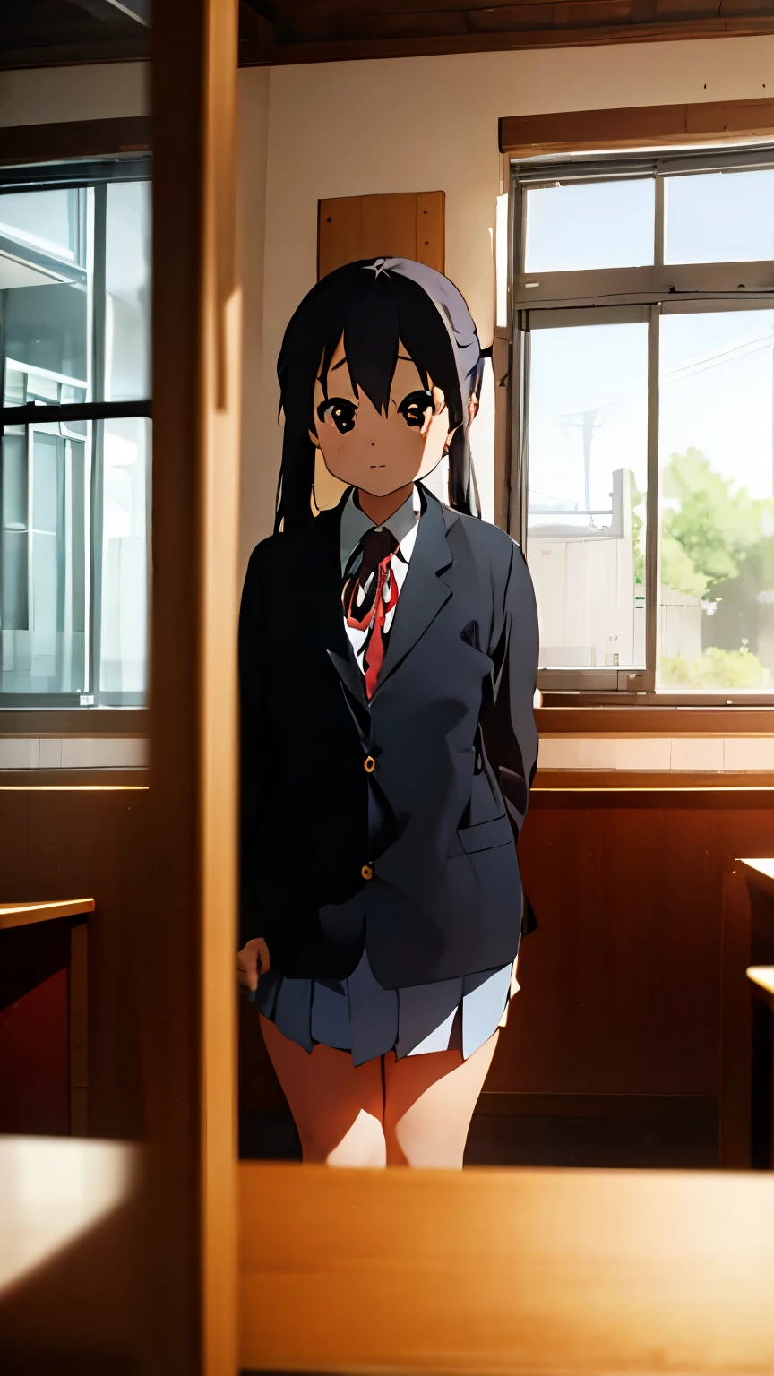 azusanakano, azusa nakano, cat ear, black hair, (brown eyes:1.5), long hair, twintails,
BREAK sakuragaoka high school uniform, school uniform, uniform, blazer, shirt, white shirt, collared shirt, skirt, pleated skirt,
BREAK indoors, classroom,
BREAK looking at viewer, (cowboy shot:1.5),
BREAK (masterpiece:1.2), best quality, high resolution, unity 8k wallpaper, (illustration:0.8), (beautiful detailed eyes:1.6), extremely detailed face, perfect lighting, extremely detailed CG, (perfect hands, perfect anatomy),