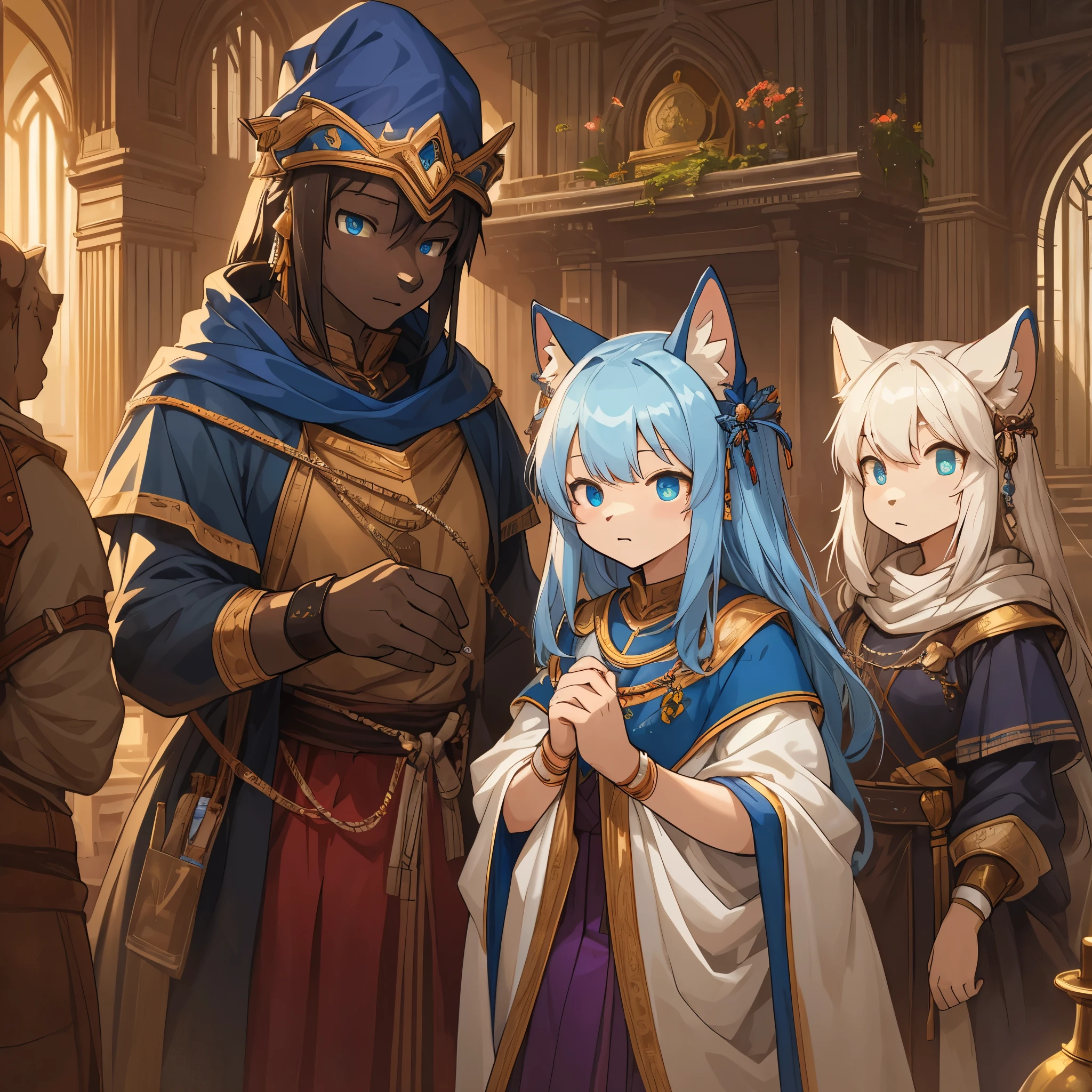 dynamic angle, top quality, best quality, High-quality illustrations, masterpiece, super high resolution, detailed background, detailed background, alchemist, medieval Europe, chandelle, group shot:0.1, 6+boys, 6+girls, absurdres(highly detailed beautiful face and eyes)perfect anatomy, expression, good lighting, cinematic shadow(kemono, furry anthro),