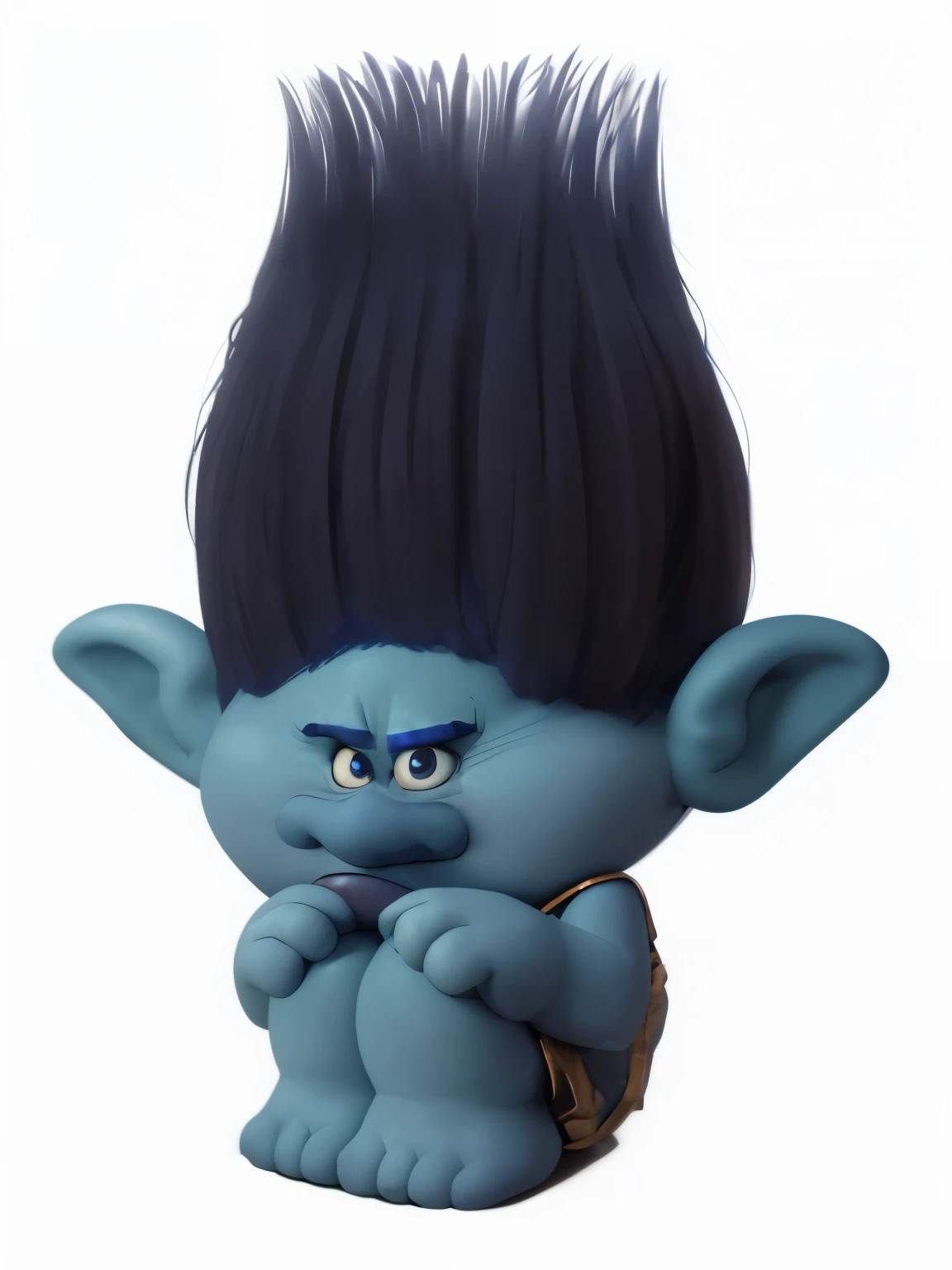 blue troll toy, toy troll sitting on floor, on neck an apple, glossy texture, smooth 3d model, multiple light sources, rim light, sharp post effects render, ( multiple big light probe refractions), perfect cgi, cgi art created only with gradients, smooth silhouette, high intensity refraction, (super 3d material), most beautiful vfx, blue background, 3d refractions. --4k