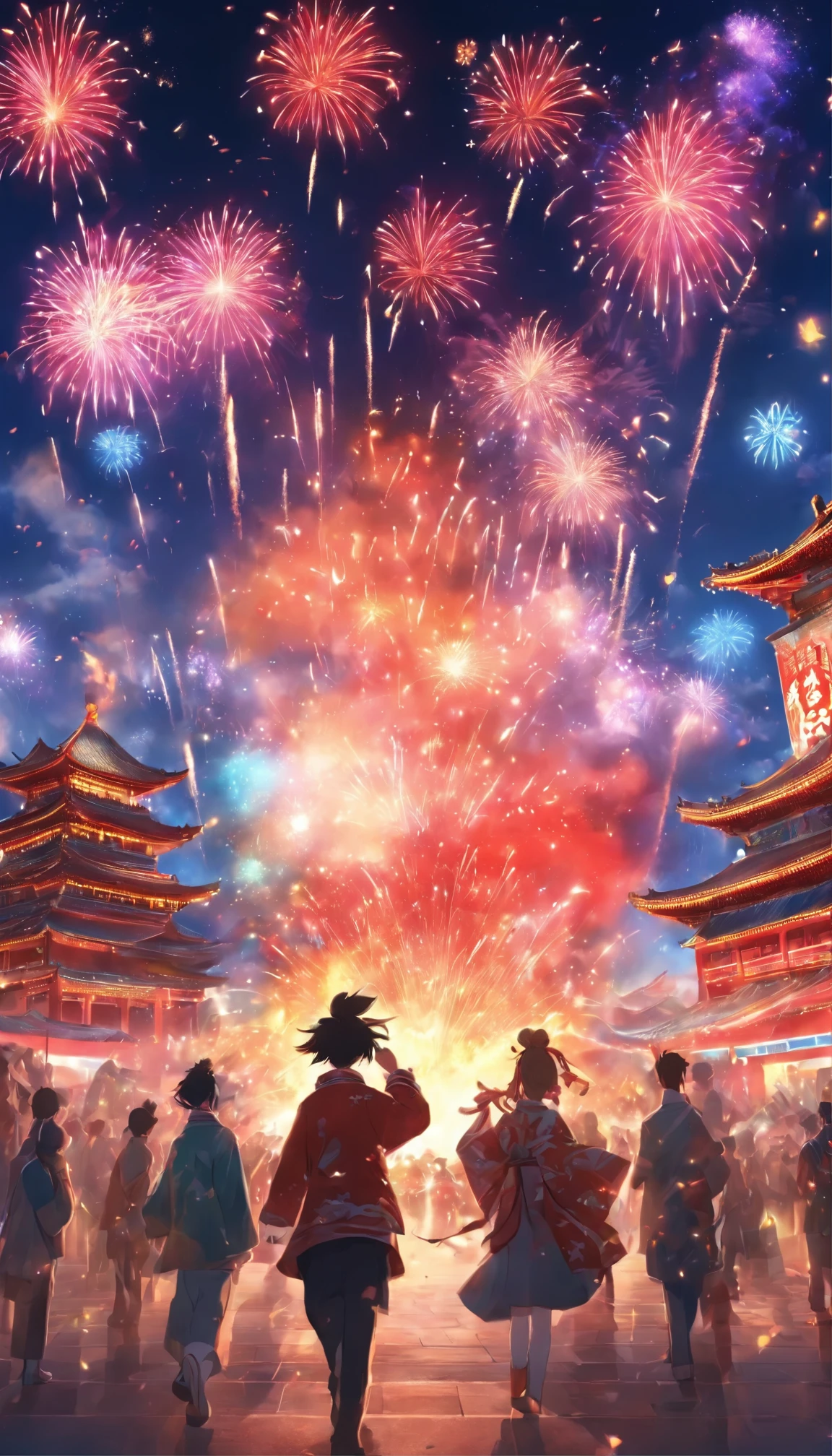 great masterpiece，Super realistic scenes，Love and blessings for the country，Culture，joy and energy，Prosperity and solidarity，fireworks，The Chinese people，Plaza, Beijing，Celebrate National Day