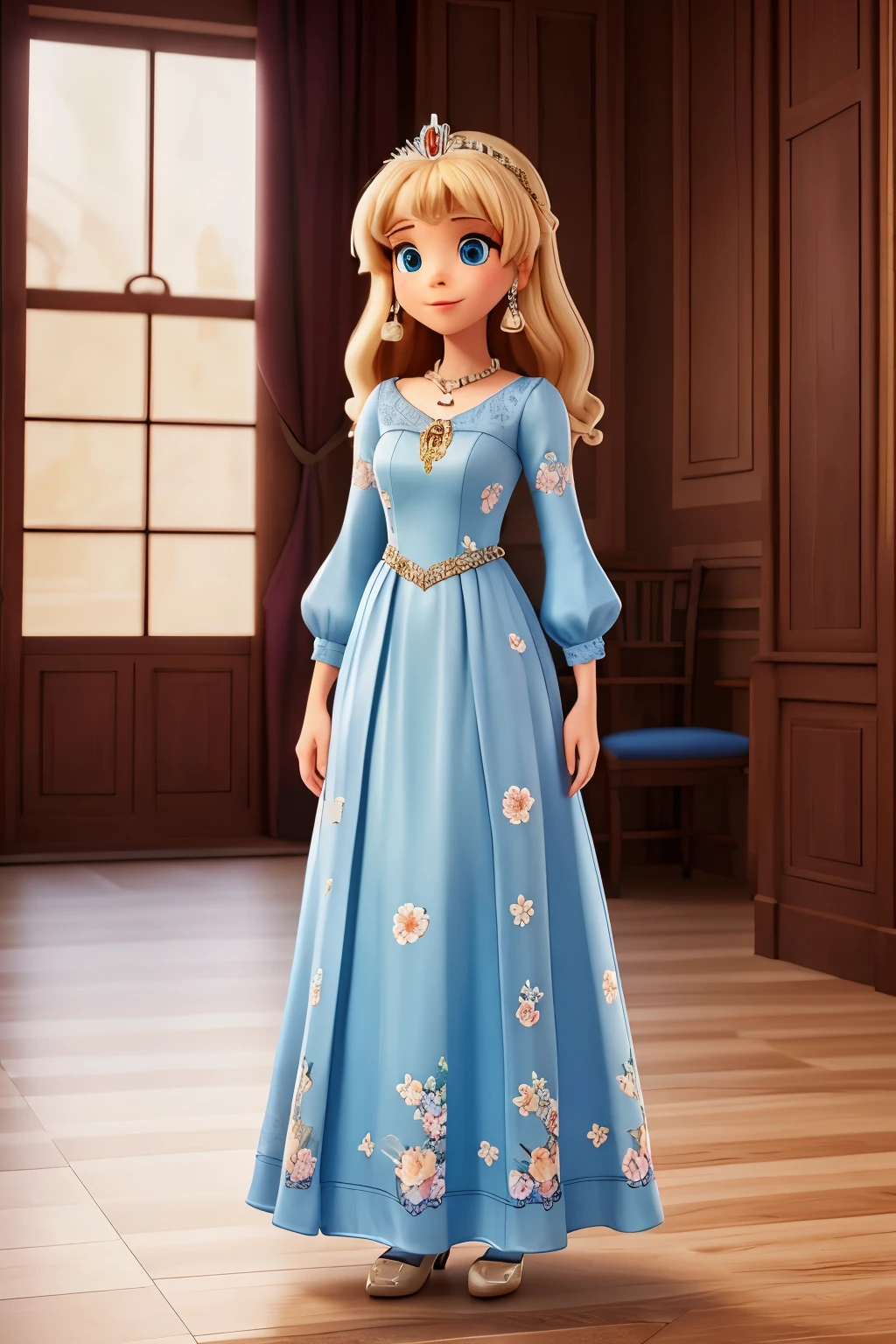 full sleeved princess themed floral printed gown.
