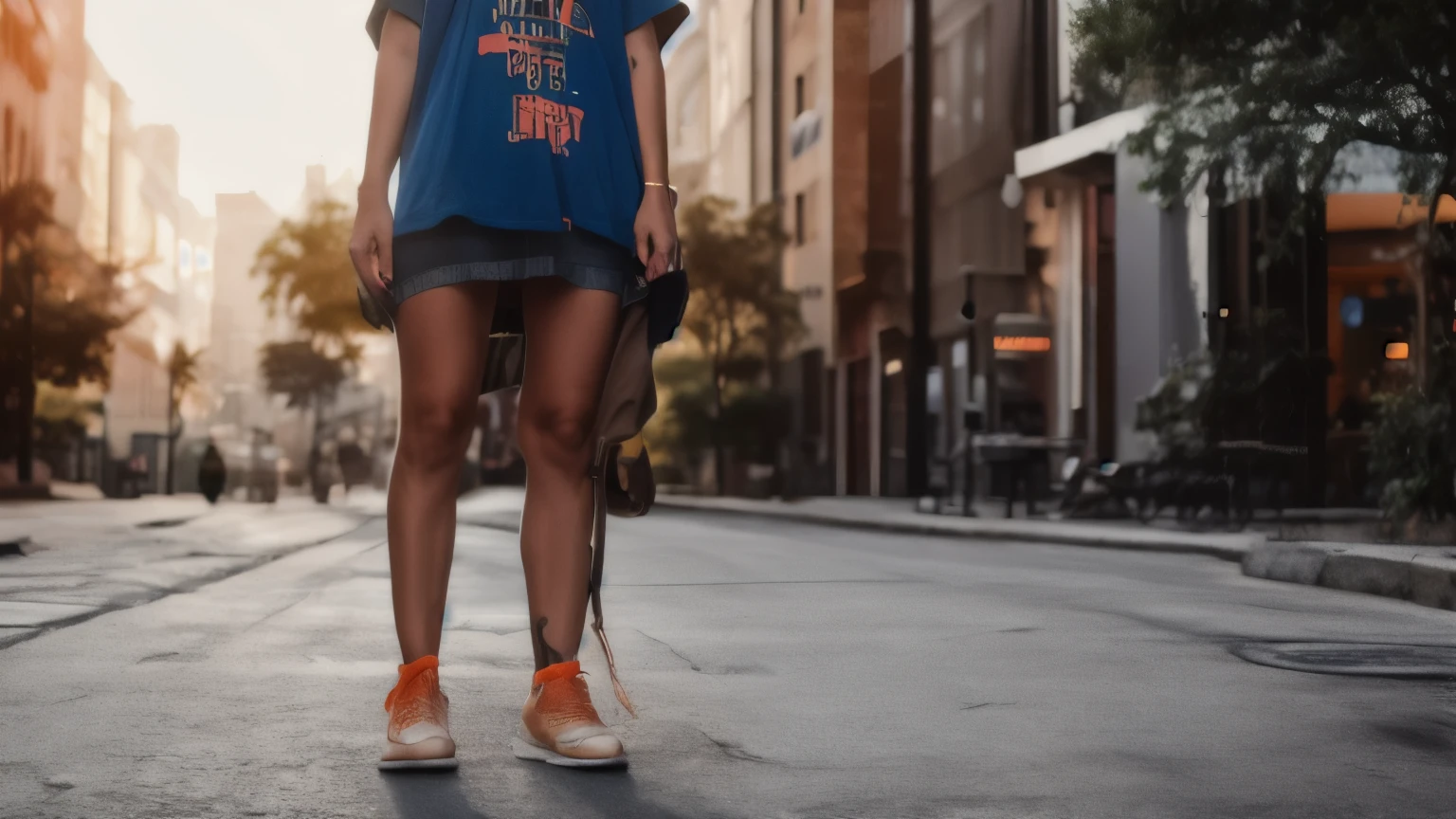 hyper ultra realistic photographs full body of Photo of excited funky girl dressed blue top rising fist chatting modern gadget empty space isolated orange color background ratio 16:9, 4k, 8k resolution, High quality photo, high detailed, imagesharp focus, Cinematic lighting,hyperdetailed & Unreal engine, detail, realism, photography,cinematography, camera NIKON, lens NIKKOR flagship, masterpiece. hyper-maximalism, ultradetailed photorealistic, light skin imperfections, final render, vray, photo, fashion