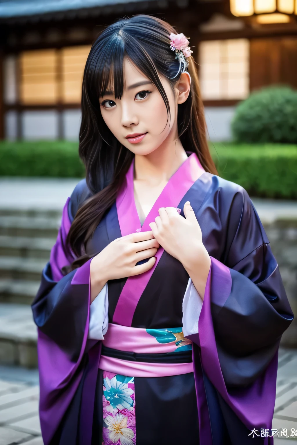 (1 girl:1.3),alone,japanese woman、idol face、cute、body parts, official art、Unity 16k壁紙、my chest is open、The kimono shifts and the shoulders are visible.、Super detailed、perfect anatomy、beautiful limbs、(masterpiece、highest quality)、 kimono、silk robe、Origami spells、grace、disturbed、Bust top、The kimono is up to the waist.、Hiding the chest with hands、dimly lit mansion,scent of eros、