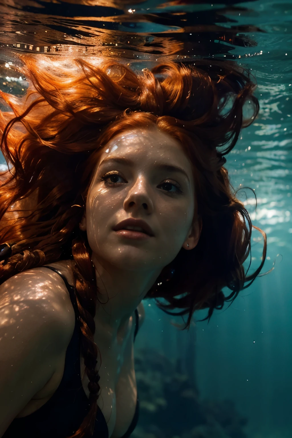 The woman underwater had a face looking up at the sky. Her hair was about two meters long, bright red hair like flames burning on her head.