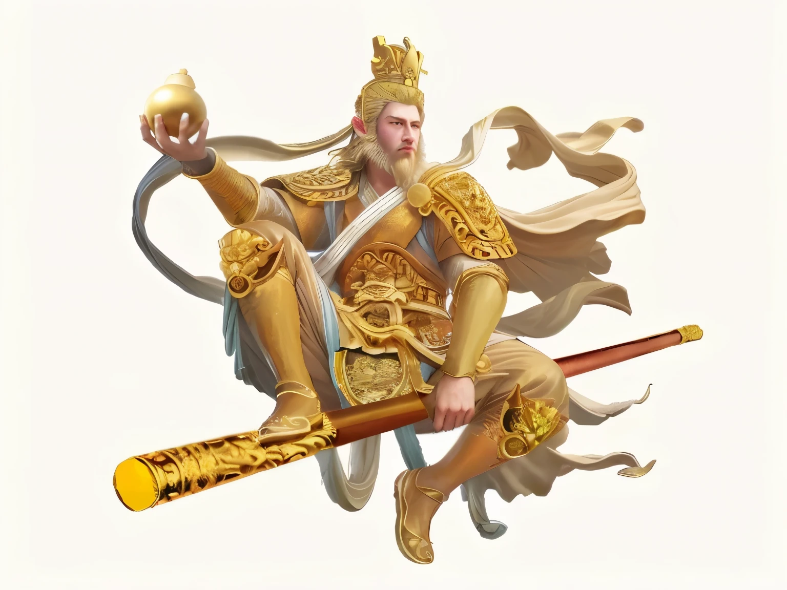 Arafed image of a man holding a sword and a ball, sun wukong, monkey king, wukong, guan yu, the Emperor of mankind, Legendary god holds a spear, God of wealth, Emperor, Bien Lian, Inspiration from Huang Shen, Heisei Jinyao, inspired by Hu Zaobin, king, Hua Cheng, Qigong