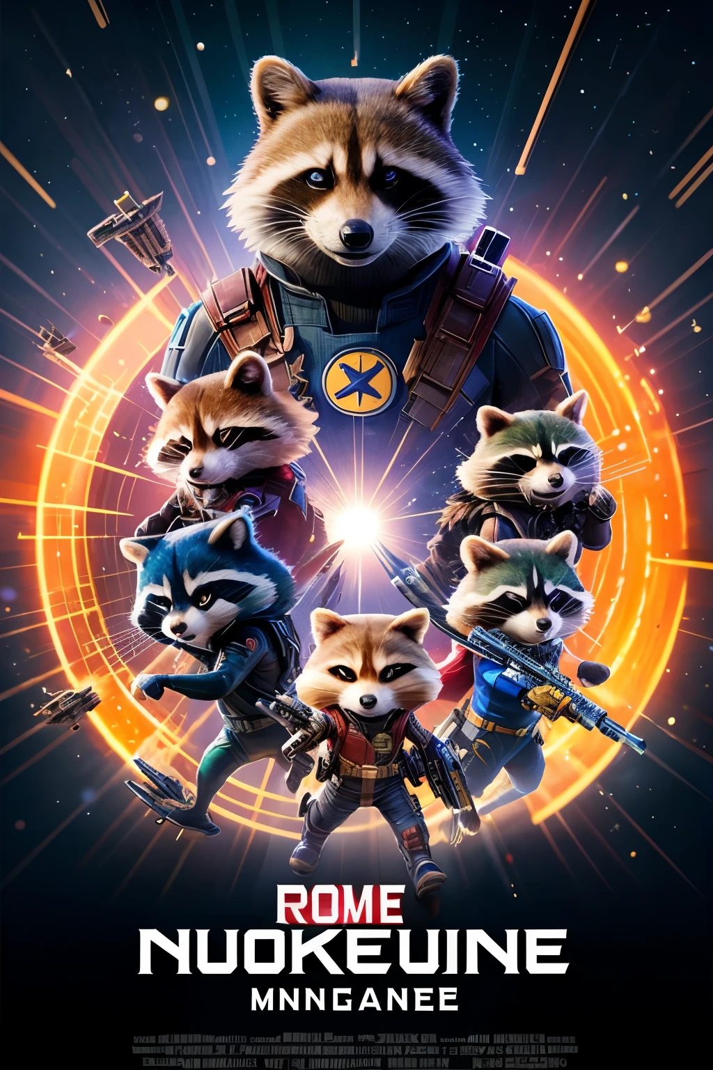 銃を持ったRocket raccoonの絵, unreal engine, Cozy indoor lighting, art station, be familiar with, digital painting, cinematic, Character Design:mark lyden、pixar、Hayao Miyazaki, unreal 5, Daz, surreal, octane rendering,ticker ,Guardians of the Galaxy , Rocket raccoon