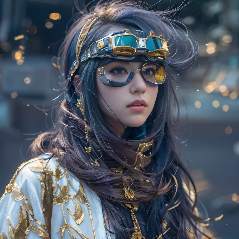 Chapter 3860 The Year of Cyberpunk（masterpiece，HD，超HD，32k lotus root starch）Gradient purple flowing long hair，autumn pond， lotus root starch color， Asian （Michiko）， （silk scarf）， fighting stance， looking at the ground， orange gradient scarf， ((厚框反光翡翠Windproof goggles))Floating bright purple， Fire cloud gold headdress， Chinese long-sleeved gold silk garment， （Abstract ink splash：1.2），mars background，Windproof goggles，lotus（realistically：1.4），Gradient purple hair，Smoke on the road，background very ivory、pure， high resolution， 细节Windproof goggles， RAW photos lotus root starch， Sharp Re， Nikon D850 film photo by Jefferies Lee 4 Kodak Portra 400 camera F1.6 guns, colorful, Super real、Vivid textures, dramatic lighting, Unreal Engine Art Station Trend, Silicon Nest 800，Bright purple flowing hair，Windproof goggles
