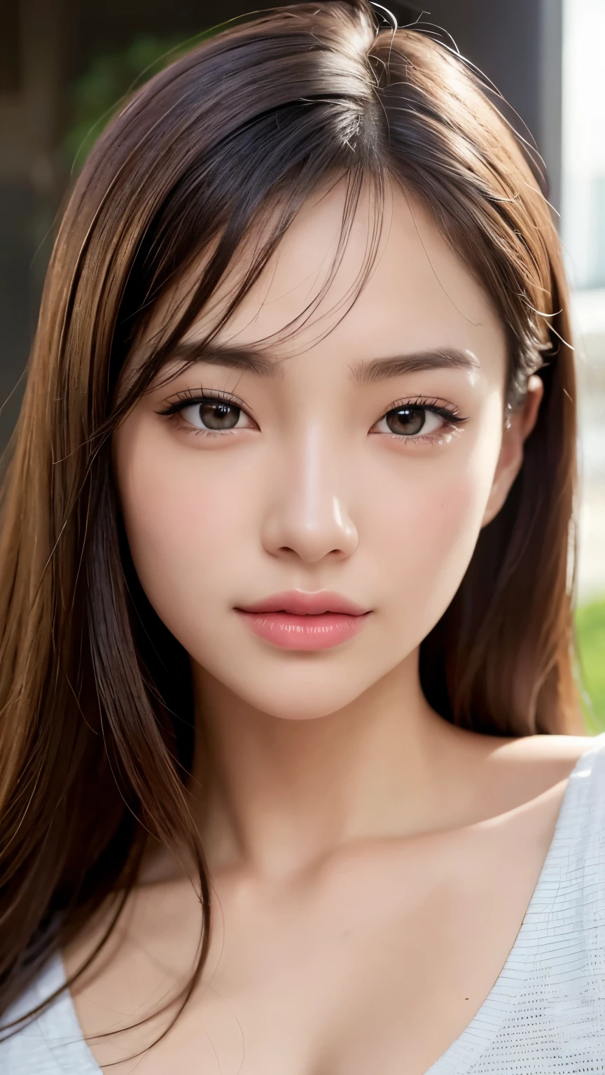 dressed, (photo realistic:1.4), (hyper realistic:1.4), (realistic:1.3),, (smoother lighting:1.05), (Improve the quality of cinematic lighting:0.9), 32K,, 1 girl,20 year old girl, realistic lighting, Backlight, light shines on your face, ray tracing, (bright light:1.2), (Improvement of quality:1.4),, (Highest quality realistic textured skin:1.4), detailed eyes, detailed face, high quality eyes,, (Tired, sleepy and satisfied:0.0), close up of face, T-shirt,, (Enhance the mood of your body line:1.1), (Enhances the beauty of skin texture:1.1)