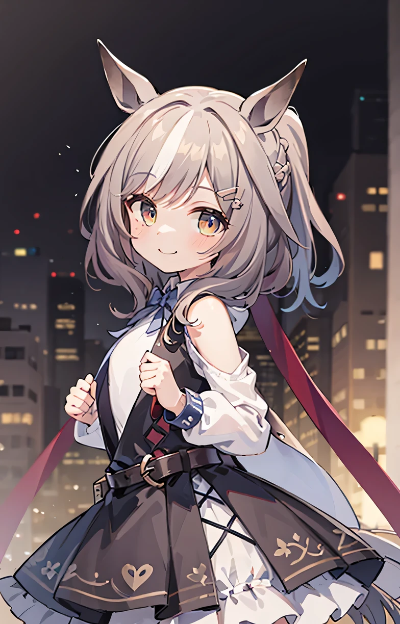 [[[masterpiece]]],[[[highest quality]]],[[[Super detailed]]],Highly detailed CG Unity 8K wallpaper,shape,lens 135mm,masterpiece, highest quality,portrait, small face,
Mattikan Tannhäuser (blue turbulence), 1 girl, animal ears, horse ears, horse tail,looking at the viewer, chest, hair ornaments, ponytail, aquagradient eyes, medium hair, skirt,light smile,