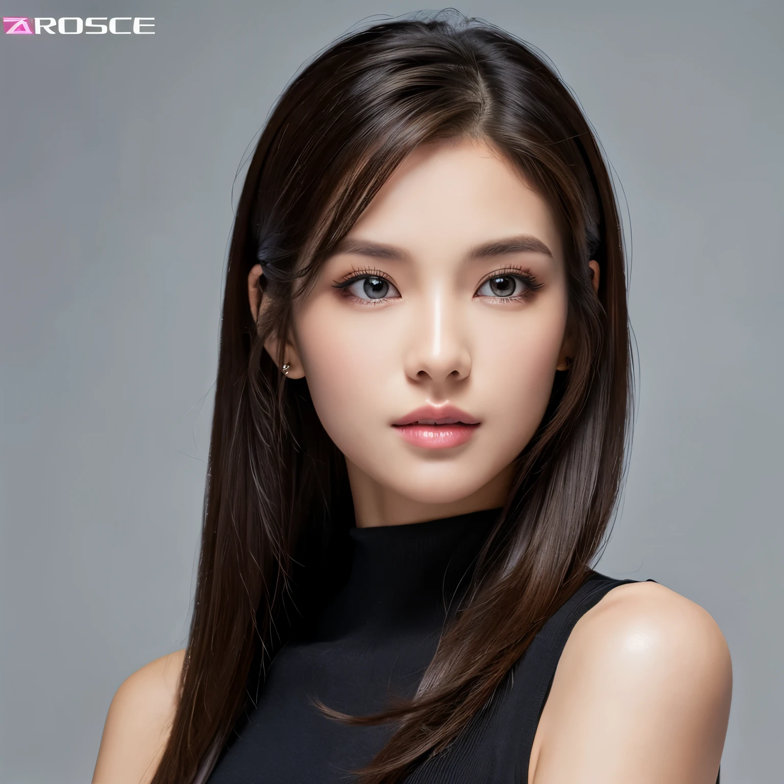 photorealistic, lip gloss, realistic, best quality, ultra high resolution, depth, pastel color, natural shading, focus on the face, just the face, looking at the viewer, long hair, black hair, brown and well-detailed eyes, black dress, gloves, anatomically correct