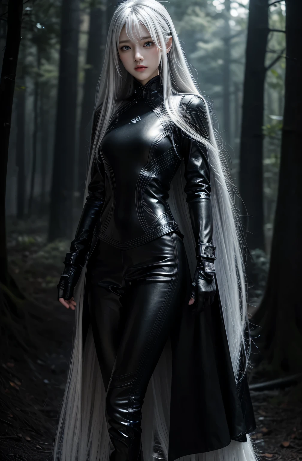 shiny hair,4 fingers,{{{{{White eyes}}}}},{{{{{White eyes}}}}},long hair,{straight hair},gloves,black clothes,black military suit,{military},{{{dull bangs}}},Hard hair,(slanted eyes},{{whole body},{{{1 girl}}}, {{{{silver hair}}}},{{{Tsurime}}},36 years old,white people,Silvery eyes,thin,{{{masterpiece}}}, {{{highest quality}}}, {{Super detailed}}, {shape}, {{very delicate and beautiful}},very detailed,Detailed completeness,detailed hyper,military用または海militaryの制服
