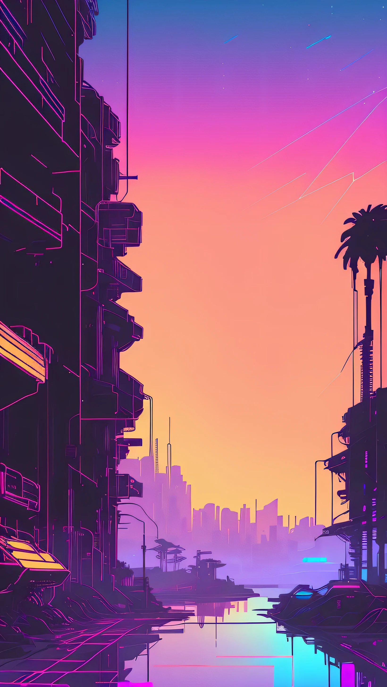 (nvinkpunk:1.2) (snthwve style:0.8) background, lightwave, sunset, intricate, highly detailed